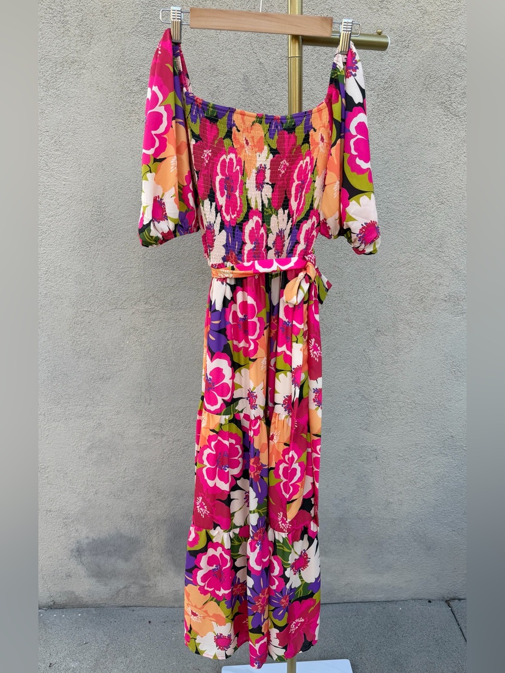 Baltic Born Floral Smocked Puff Sleeve Maxi Dress Multicolor Size XL